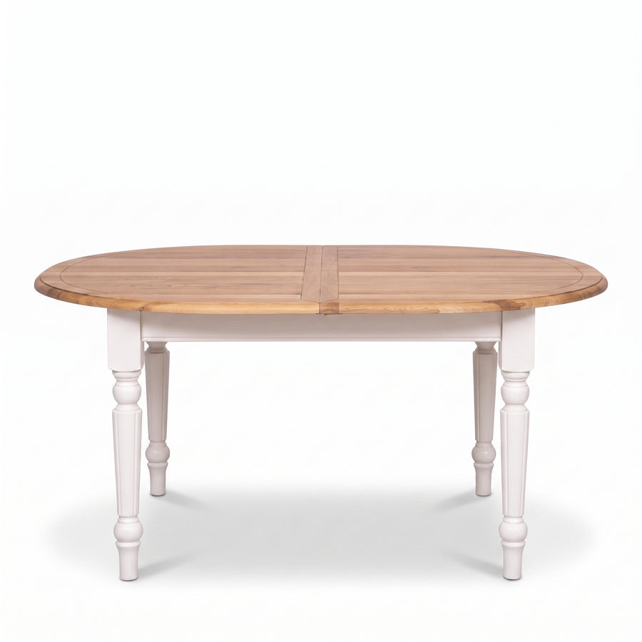 Dining Table Santenay in white with oak top, front view, 160 x 120 x 78 cm