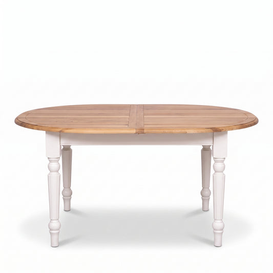 Dining Table Santenay in white with oak top, front view, 160 x 120 x 78 cm