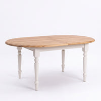 Dining Table Santenay in white with oak top, three-quarter view from the front left, 160 x 120 x 78 cm