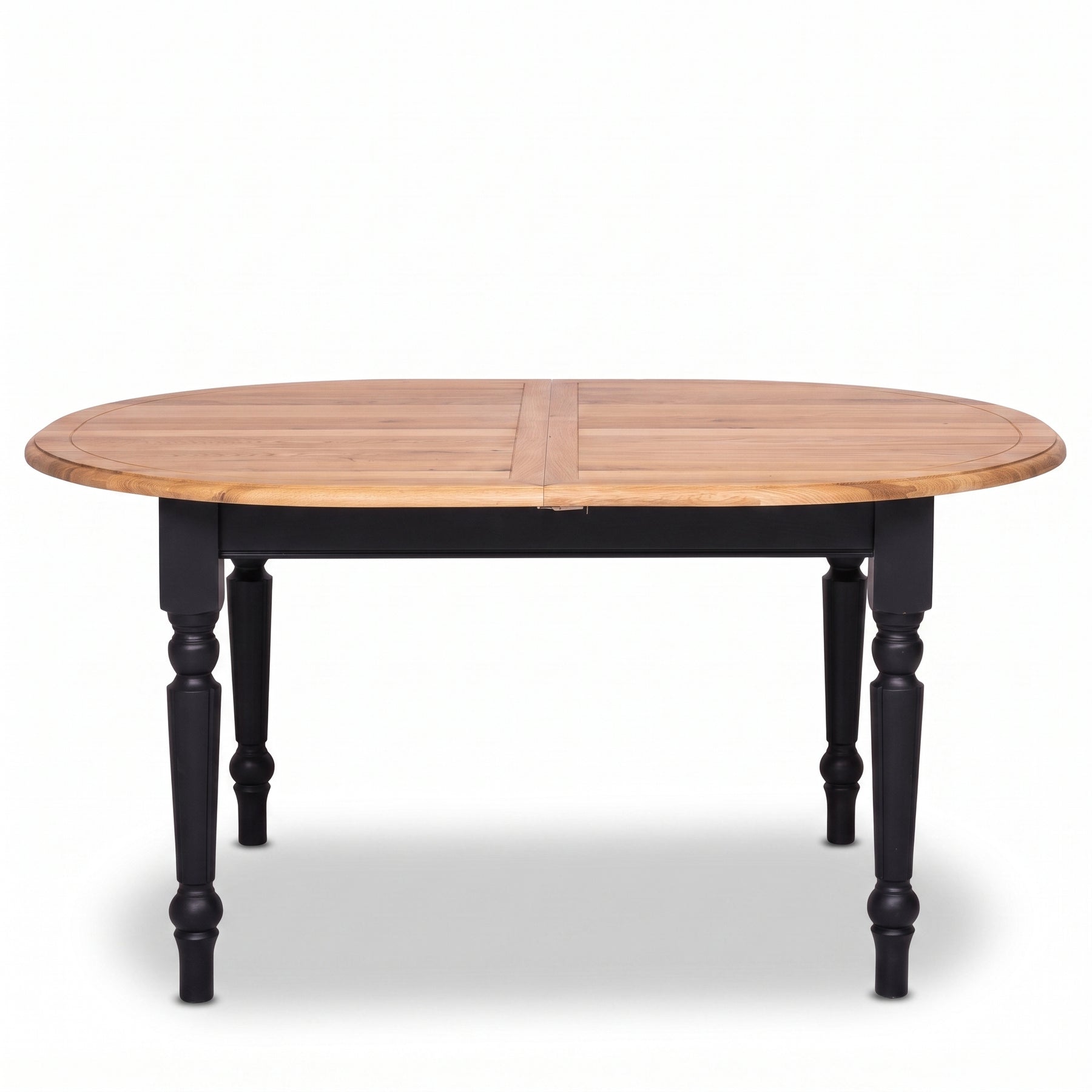 Dining Table Volnay in black with oak top, front view, 160 x 120 x 78 cm