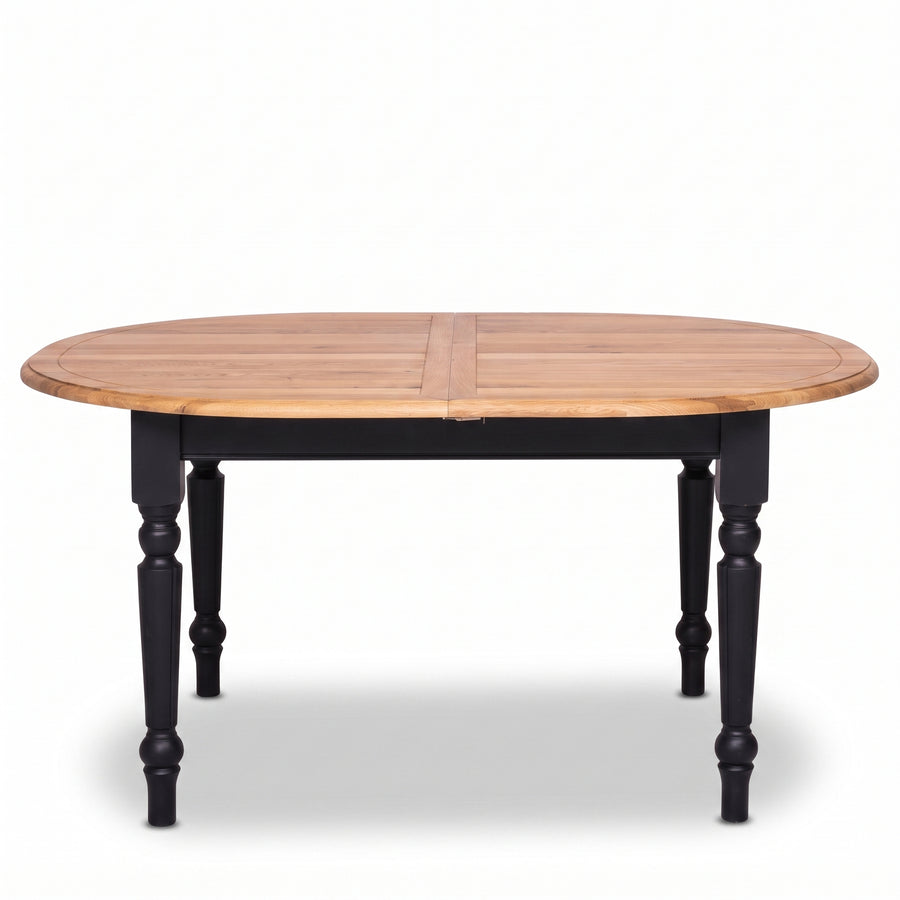 Dining Table Volnay in black with oak top, front view, 160 x 120 x 78 cm