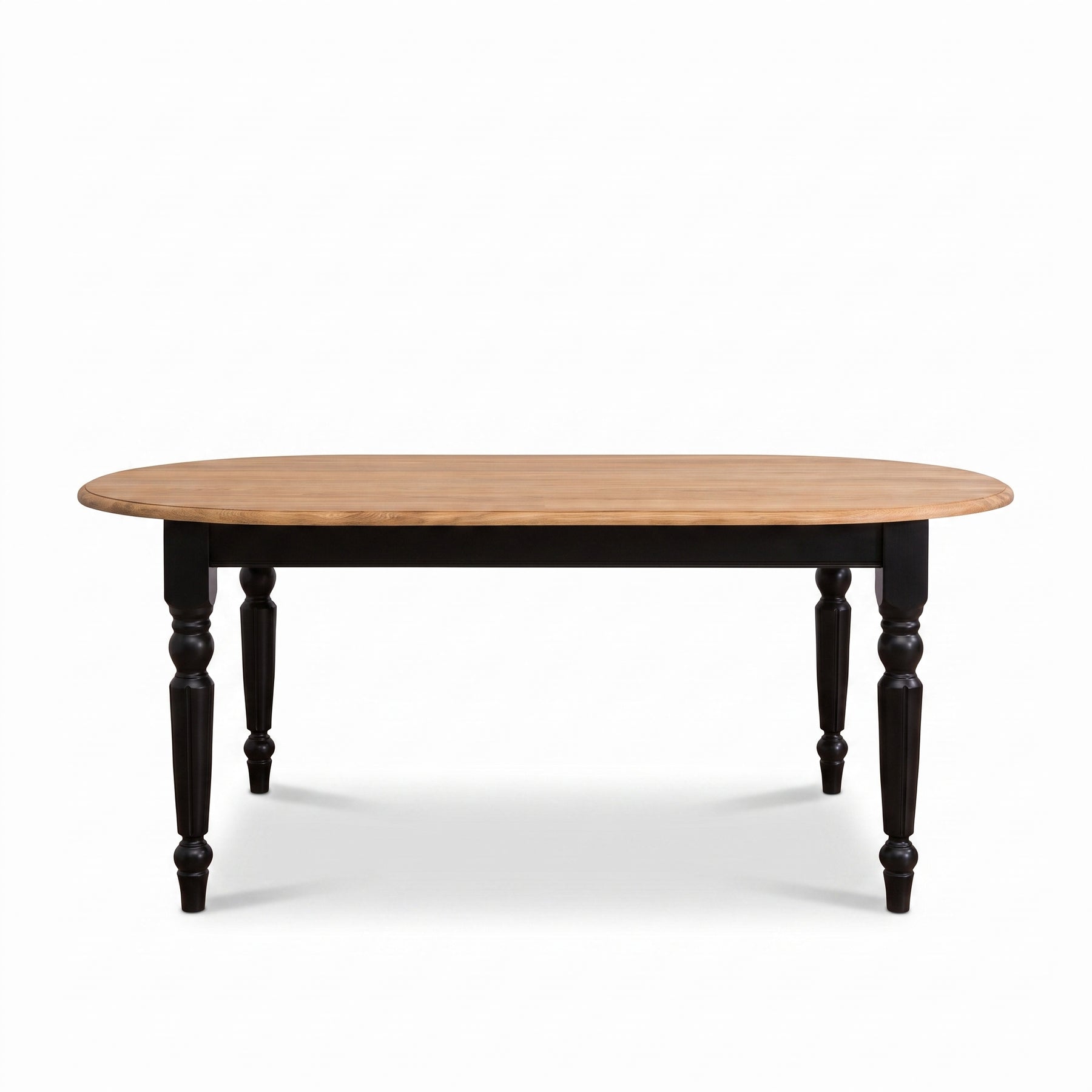 Dining Table Volnay in black with oak top, front view, 210 x 120 x 78 cm