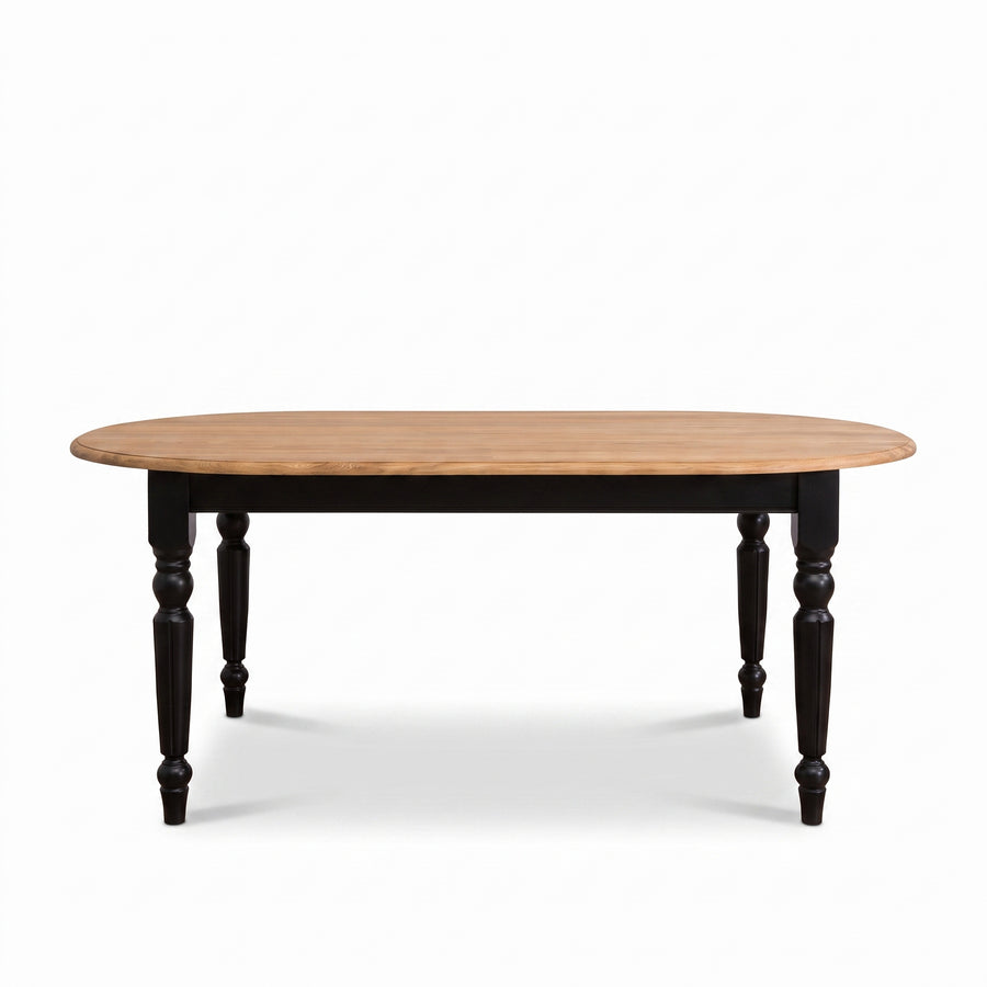 Dining Table Volnay in black with oak top, front view, 210 x 120 x 78 cm