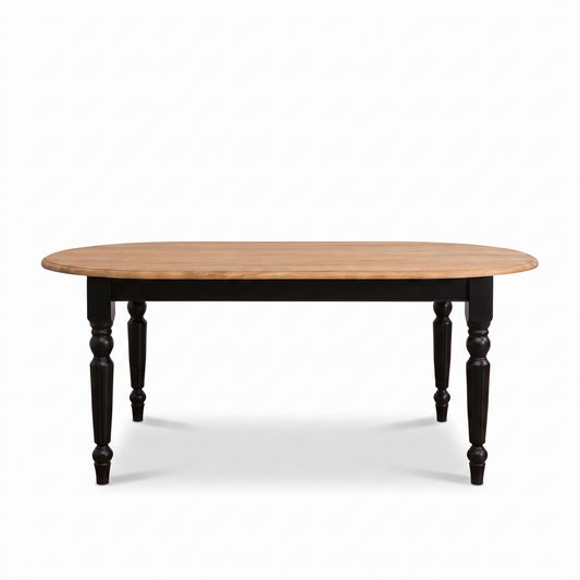 Dining Table Volnay in black with oak top, front view, 210 x 120 x 78 cm
