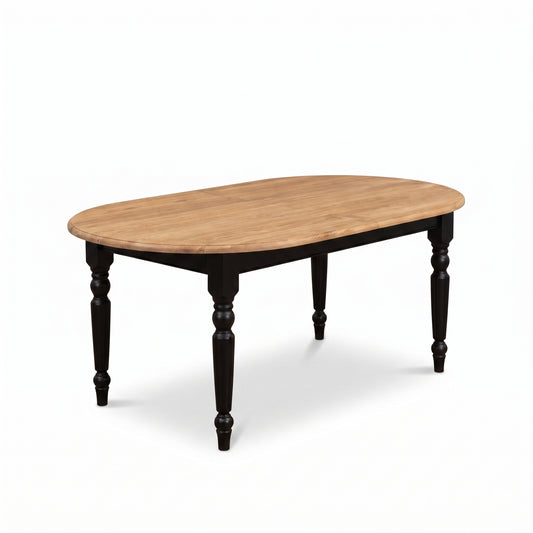 Dining Table Volnay in black with oak top, three-quarter view from the front left, 210 x 120 x 78 cm