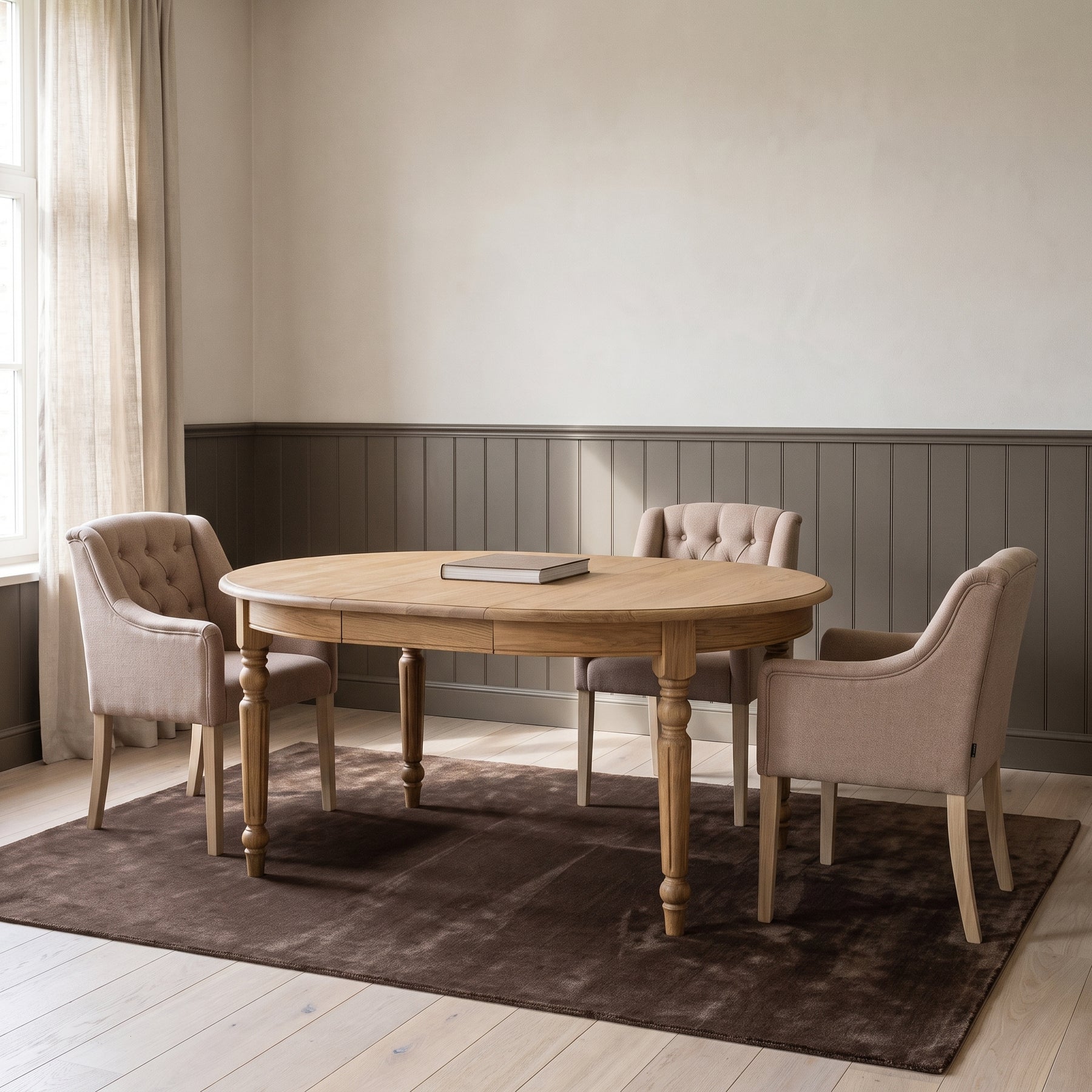 Dining Table Volnay in oak, in an interior, 210 x 120 x 78 cm