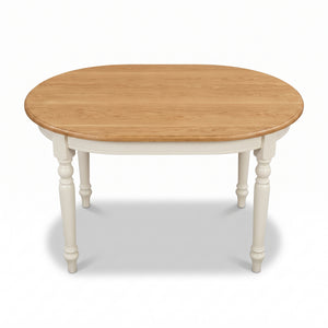 Table à manger - Volnay - Pin Massif - 210 x 120 x 78 cm - Blanc avec plateau en chêne