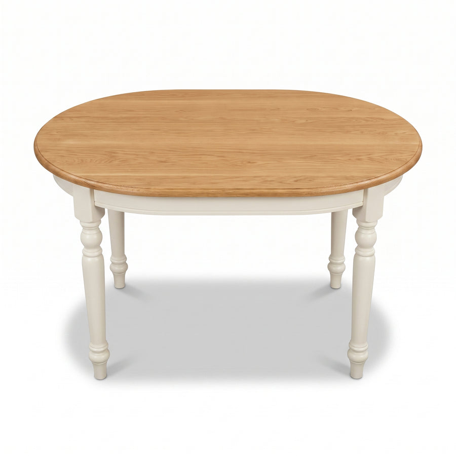Dining Table Volnay in white with oak top, front view, 210 x 120 x 78 cm