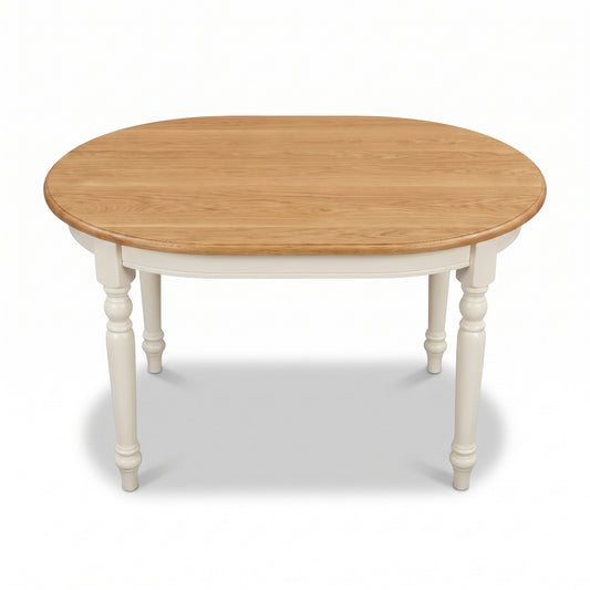 Dining Table Volnay in white with oak top, front view, 210 x 120 x 78 cm