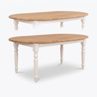 Dining Table Volnay in white with oak top, three-quarter view from the front left, 210 x 120 x 78 cm