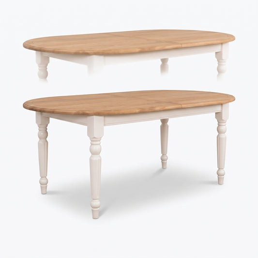 Dining Table Volnay in white with oak top, three-quarter view from the front left, 210 x 120 x 78 cm