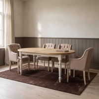 Dining Table Volnay in white with oak top, in an interior, 210 x 120 x 78 cm