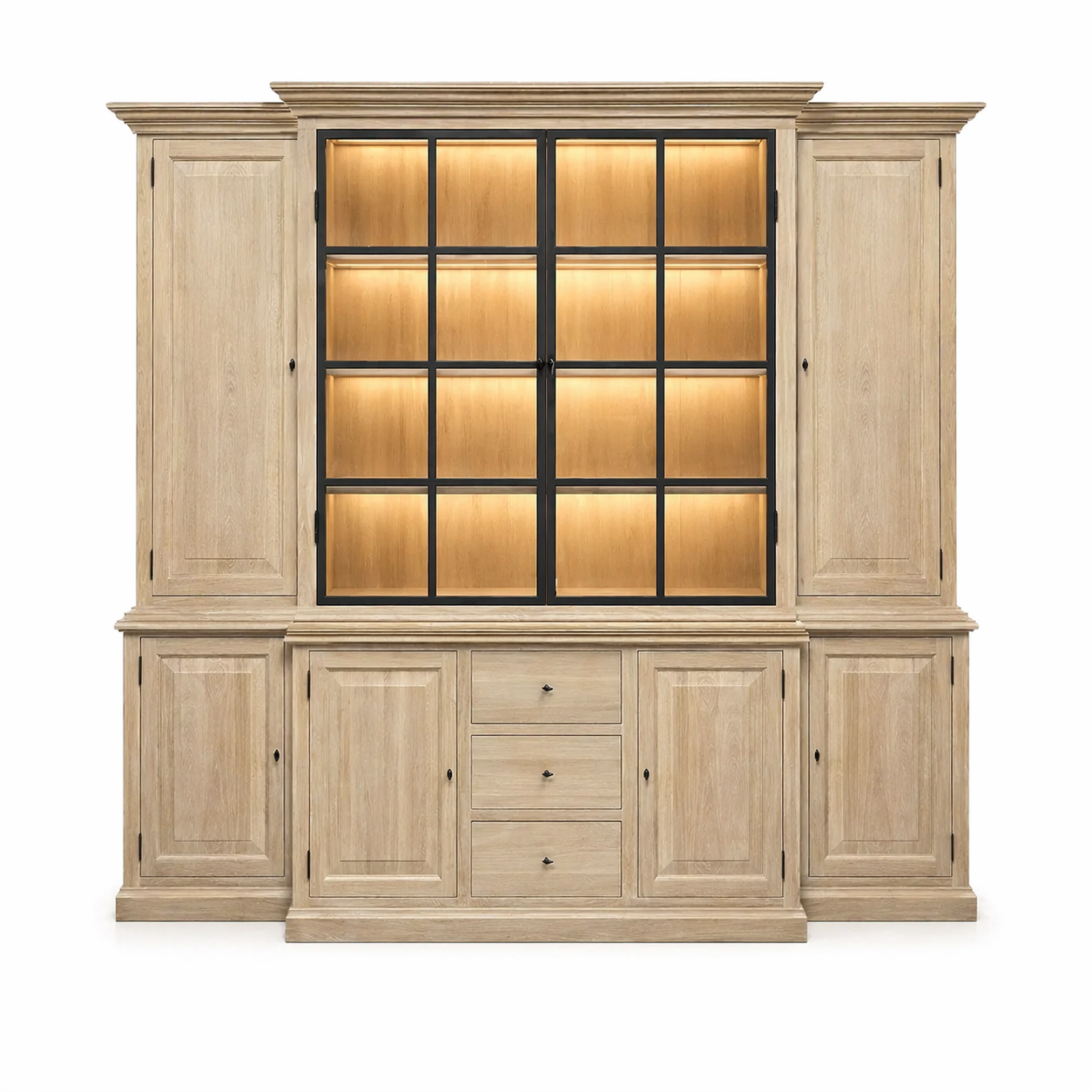 Vitrine Alice - Natur Massiv Eiche - Iron Details - 250 x 50 x 230 cm