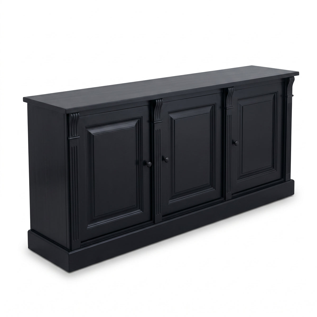 Display Cabinet Colmar in black, three-quarter view from the front left, 179 x 51 x 78 cm