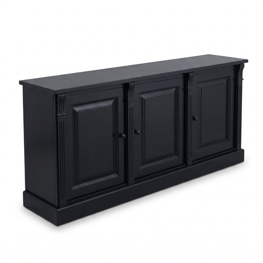 Display Cabinet Colmar in black, three-quarter view from the front left, 179 x 51 x 78 cm