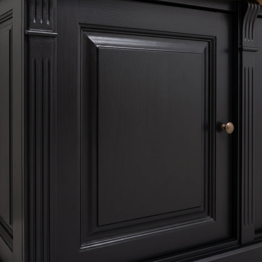 Display Cabinet Colmar in black, close-up of the finish and construction, 179 x 51 x 78 cm