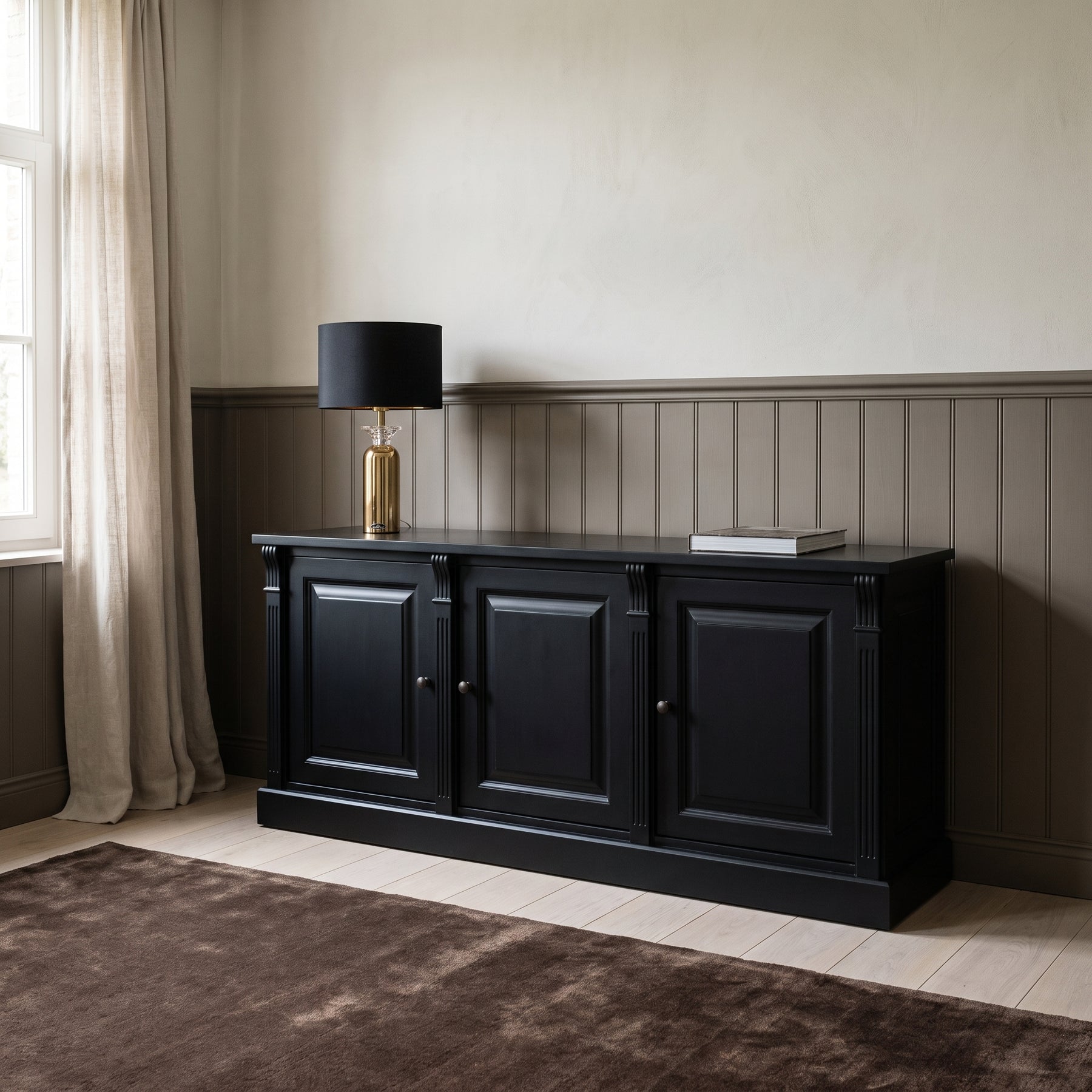 Display Cabinet Colmar in black, in an interior, 179 x 51 x 78 cm