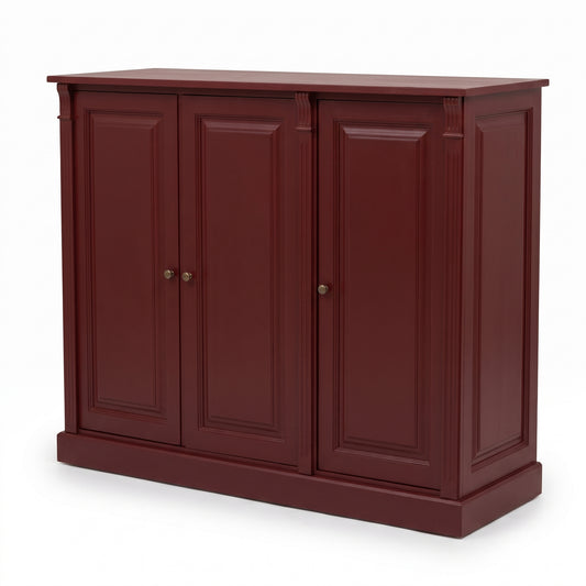 Display Cabinet Colmar in bordeaux, three-quarter view from the front left, 179 x 51 x 78 cm