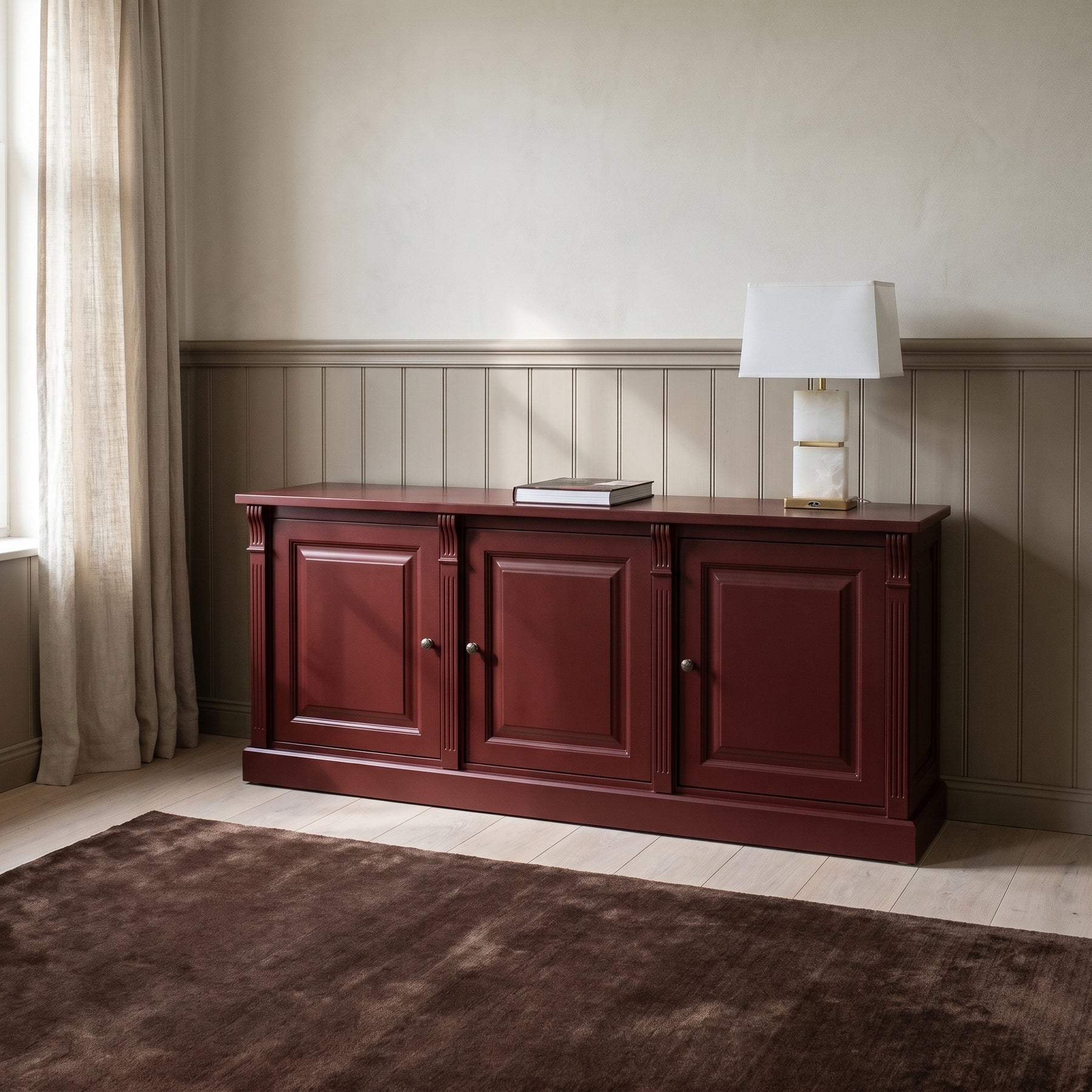Display Cabinet Colmar in bordeaux, in an interior, 179 x 51 x 78 cm