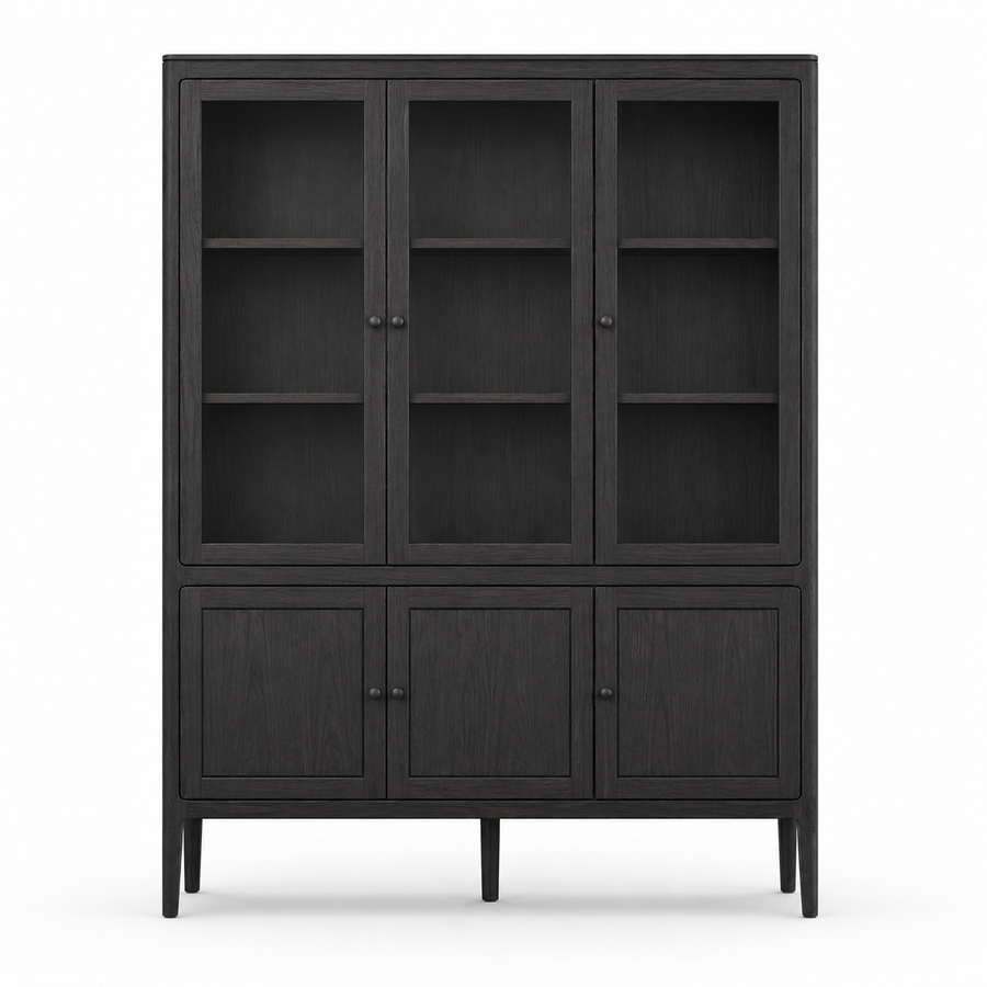 Vitrine Fiera - Schwarz Brushed Eiche - 161 × 45 × 207 cm