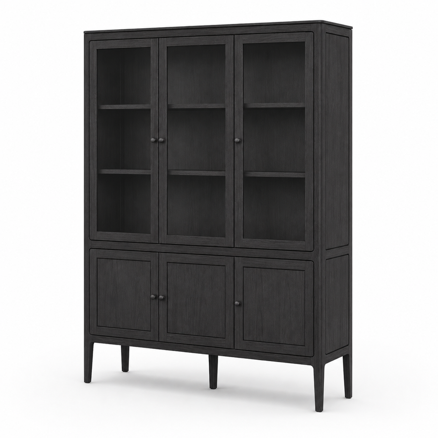 Vitrine Fiera - Schwarz Brushed Eiche - 161 × 45 × 207 cm