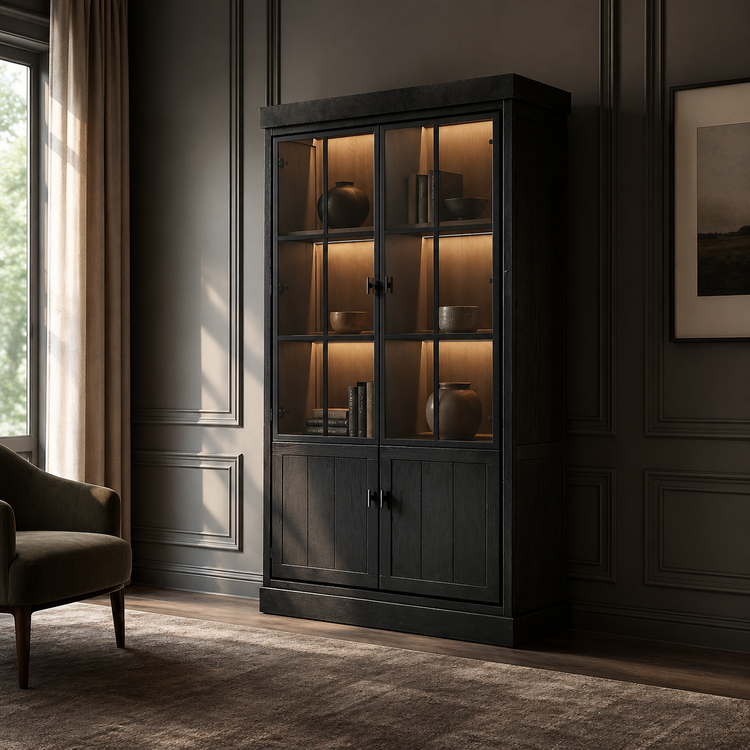 Vitrina Lancaster - Roble Negro - 112 x 50 x 203 cm