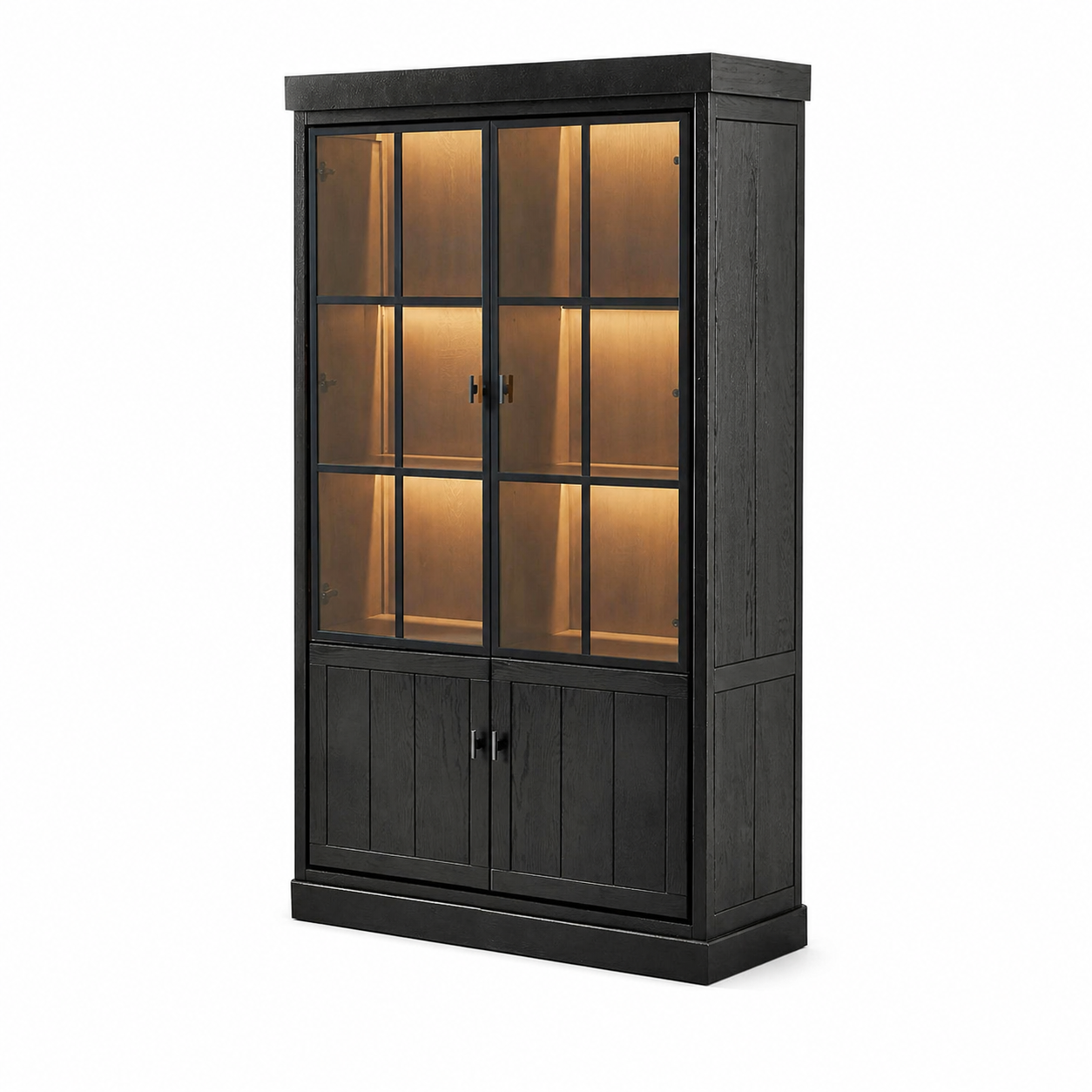 Vitrine Lancaster - Noir Chêne - 112 x 50 x 203 cm
