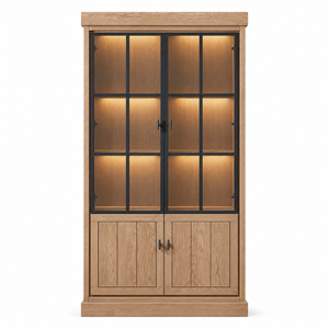 Display Cabinet Lancaster - Brown Brushed Oak - 112 x 50 x 203 cm