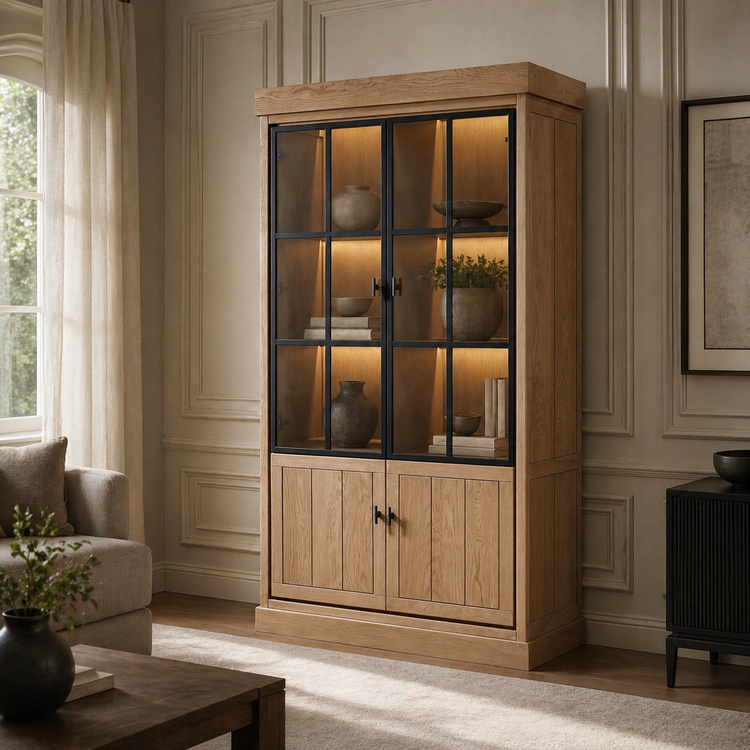 Vitrina Lancaster - Roble Cepillado Marrón - 112 x 50 x 203 cm