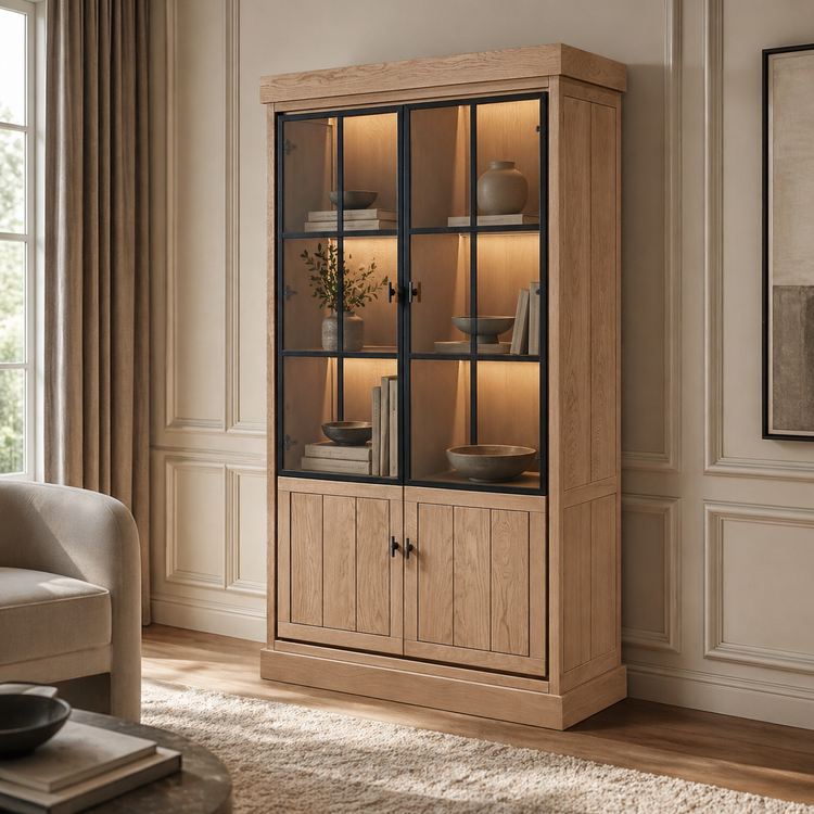 Vitrina Lancaster - Roble Natural Macizo - 112 x 50 x 203 cm