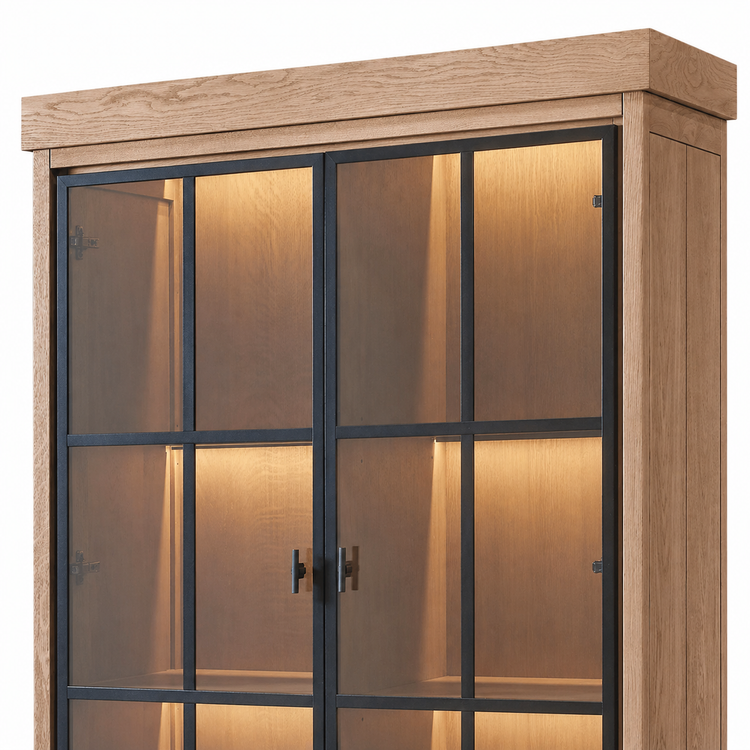 Vitrina Lancaster - Roble Natural Macizo - 112 x 50 x 203 cm