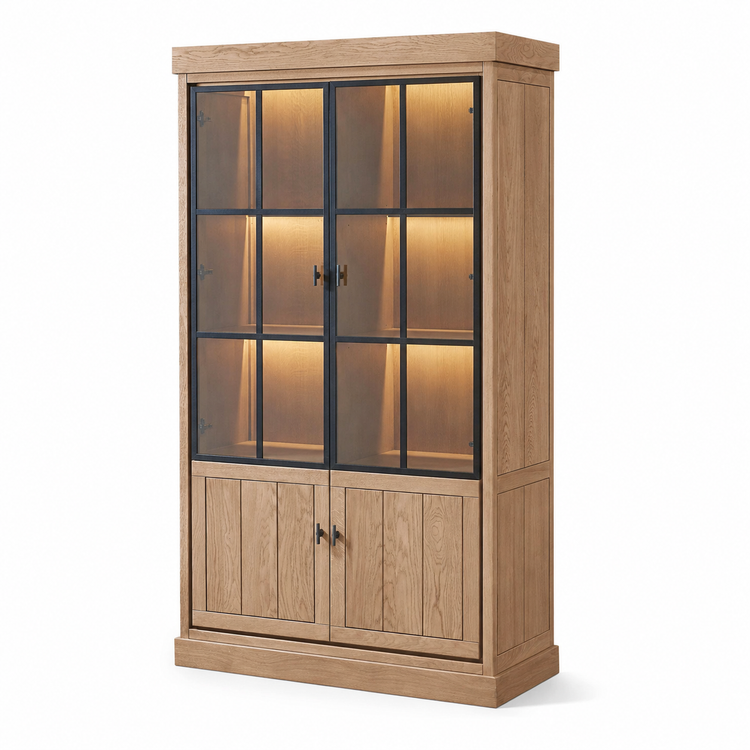 Vitrina Lancaster - Roble Natural Macizo - 112 x 50 x 203 cm