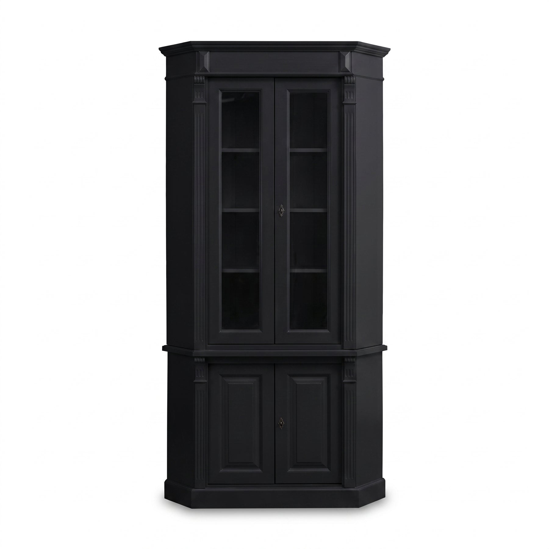 Display Cabinet Senlis in black, front view, 114 x 52 x 228 cm