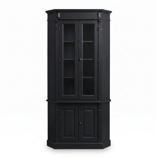 Display Cabinet Senlis in black, three-quarter view from the front left, 114 x 52 x 228 cm