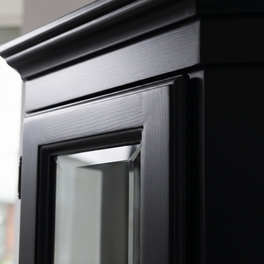 Display Cabinet Senlis in black, close-up of the finish and construction, 114 x 52 x 228 cm