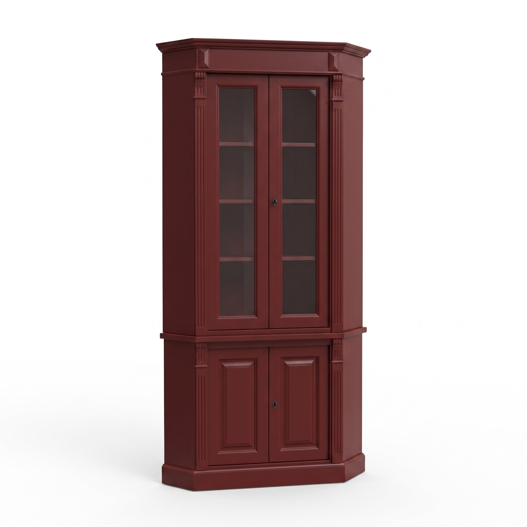 Display Cabinet Senlis in bordeaux, three-quarter view from the front left, 114 x 52 x 228 cm