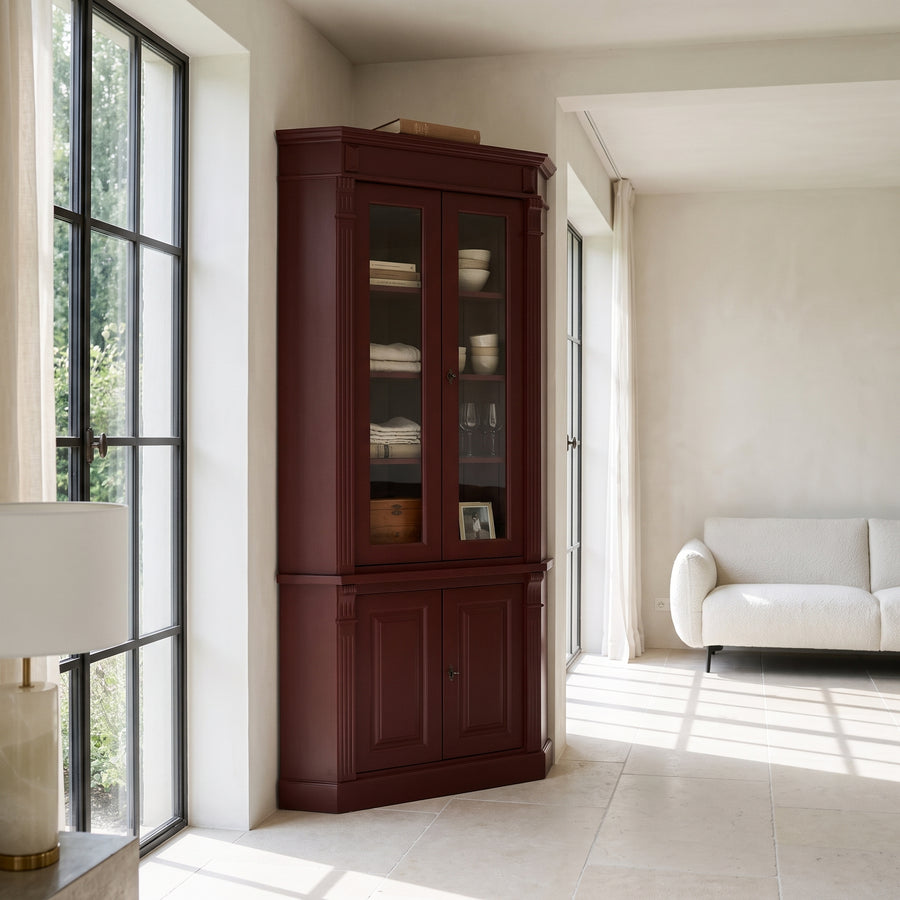 Display Cabinet Senlis in bordeaux, in an interior, 114 x 52 x 228 cm