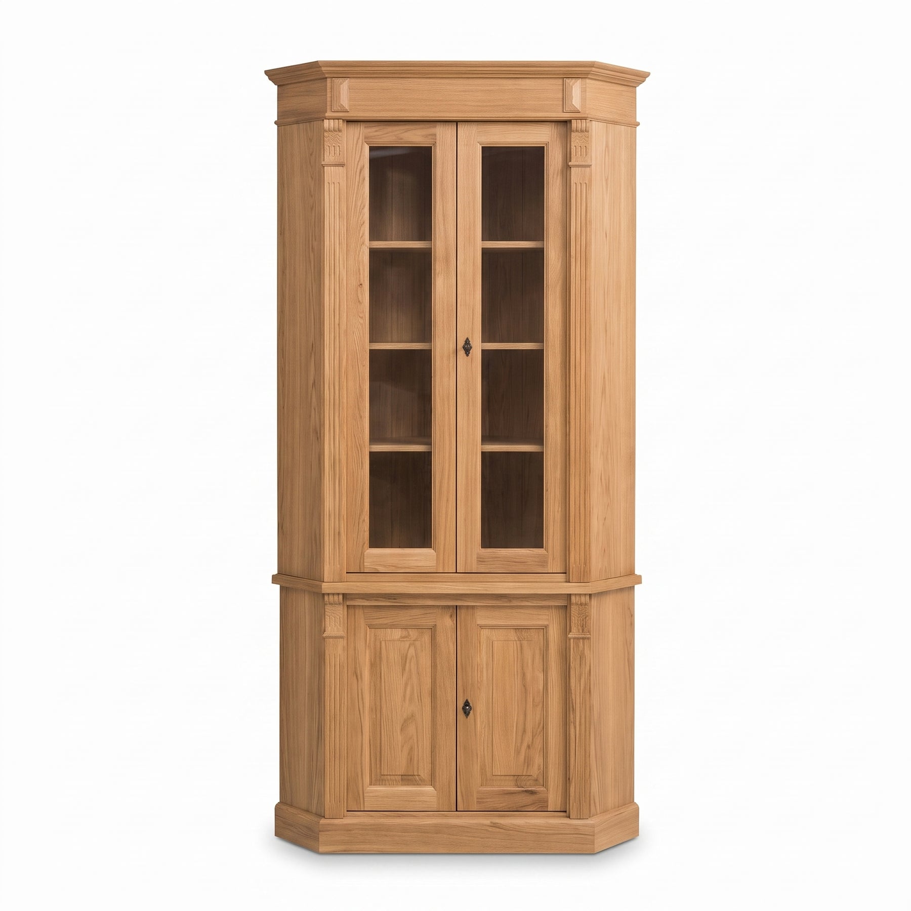 Display Cabinet Senlis in oak, three-quarter view from the front left, 114 x 52 x 228 cm