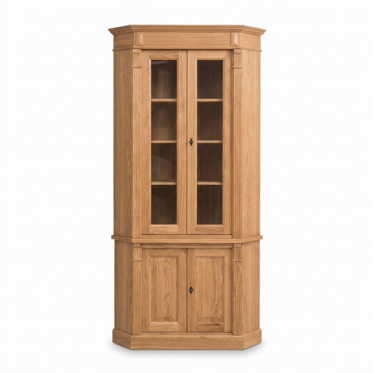 Display Cabinet Senlis in oak, three-quarter view from the front left, 114 x 52 x 228 cm