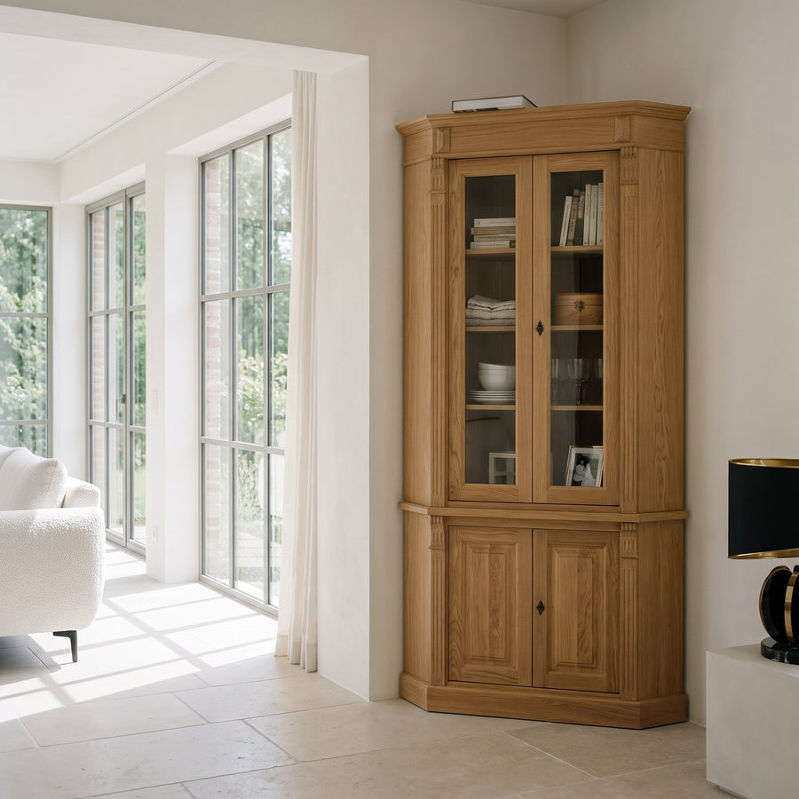 Display Cabinet Senlis in oak, in an interior, 114 x 52 x 228 cm