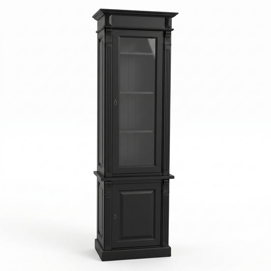 Display Cabinet Vezelay in black, three-quarter view from the front left, 73 x 51 x 228 cm