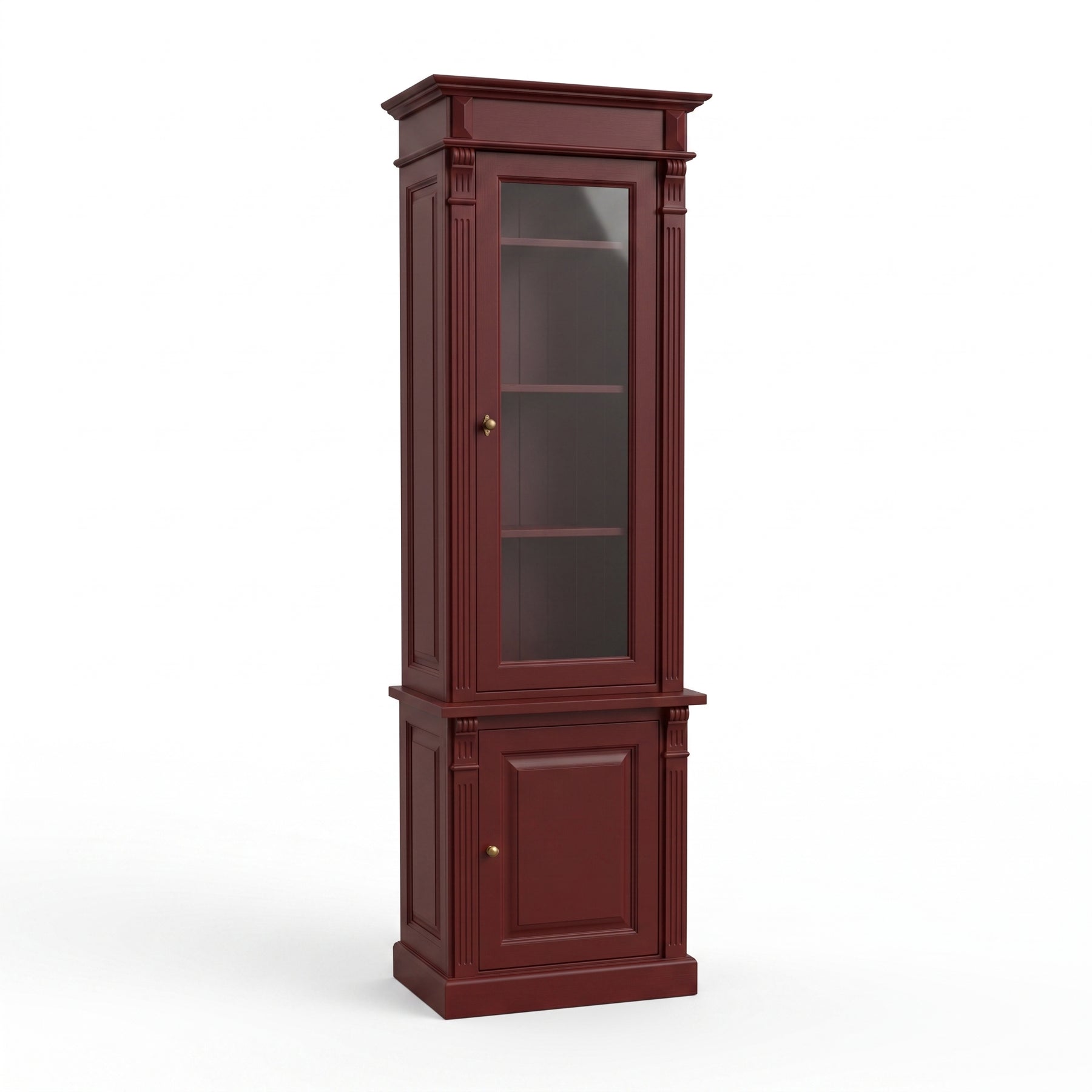 Display Cabinet Vezelay in bordeaux, three-quarter view from the front left, 73 x 51 x 228 cm