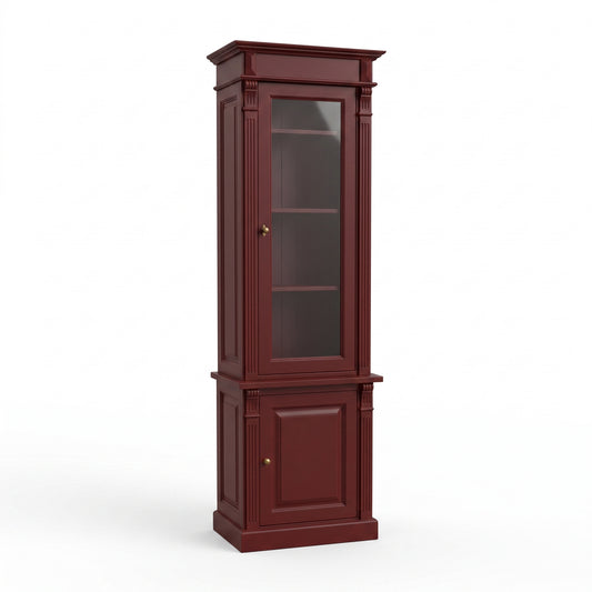 Display Cabinet Vezelay in bordeaux, three-quarter view from the front left, 73 x 51 x 228 cm