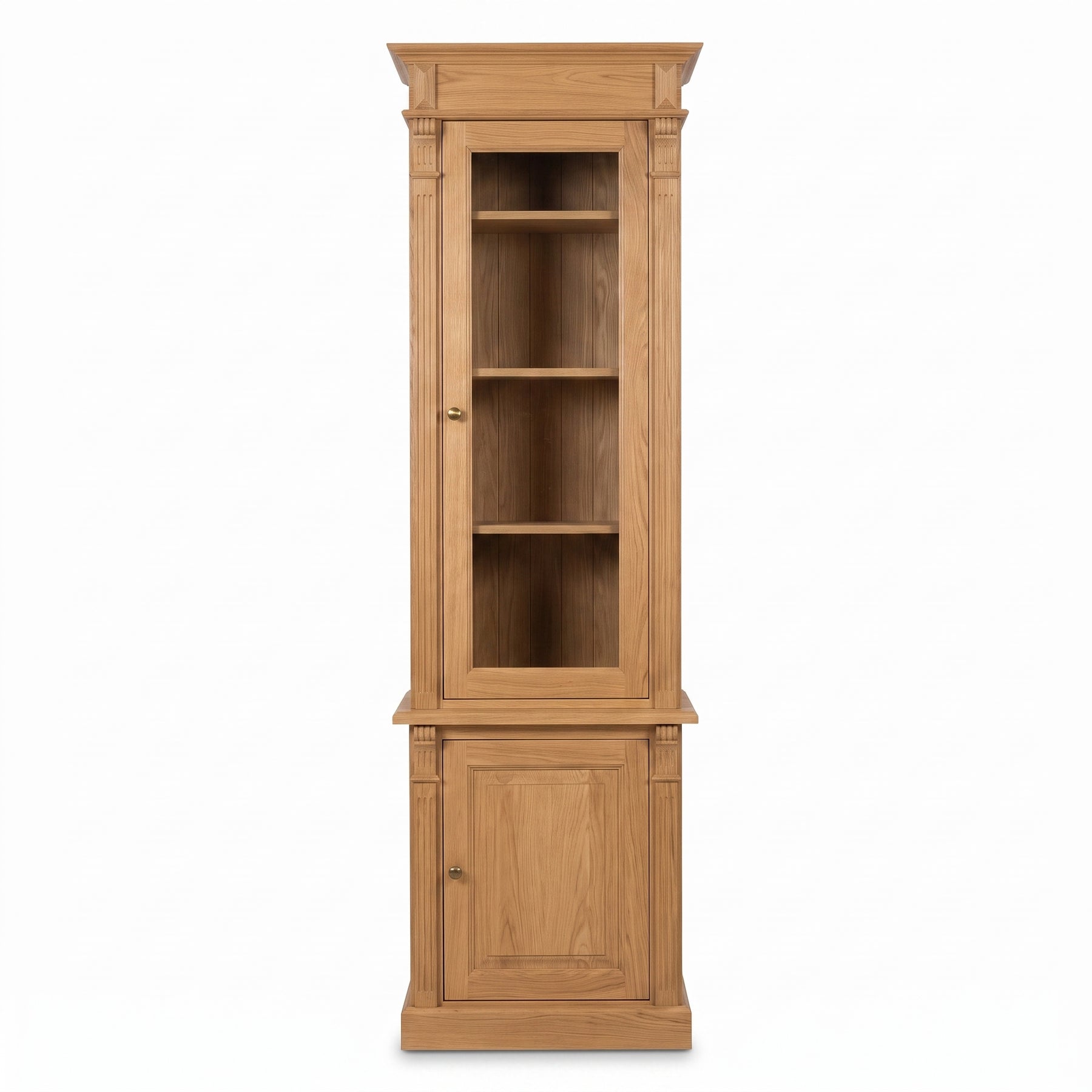 Display Cabinet Vezelay in solid oak, front view, 73 x 51 x 228 cm