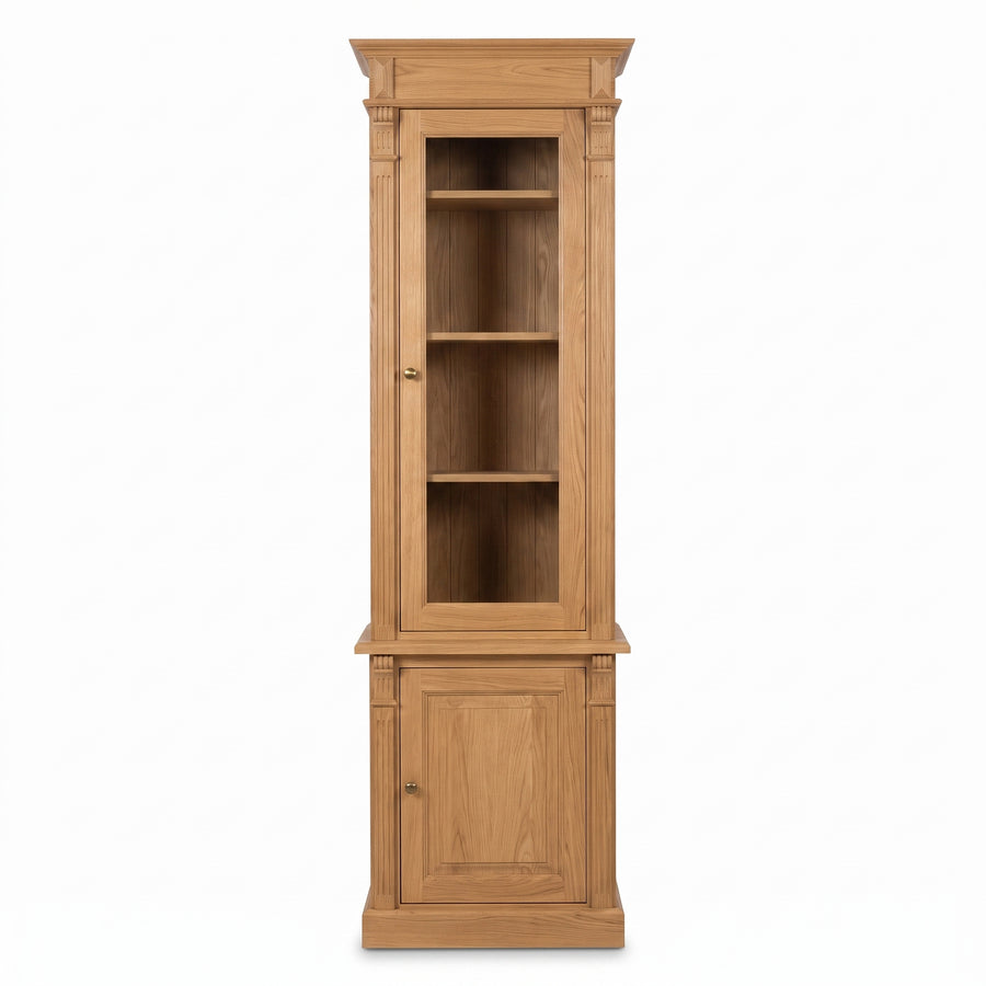 Display Cabinet Vezelay in solid oak, front view, 73 x 51 x 228 cm