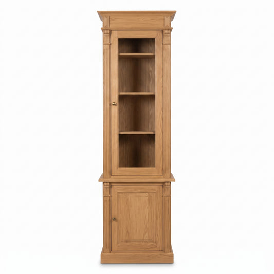 Display Cabinet Vezelay in solid oak, front view, 73 x 51 x 228 cm