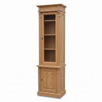 Display Cabinet Vezelay in solid oak, three-quarter view from the front left, 73 x 51 x 228 cm