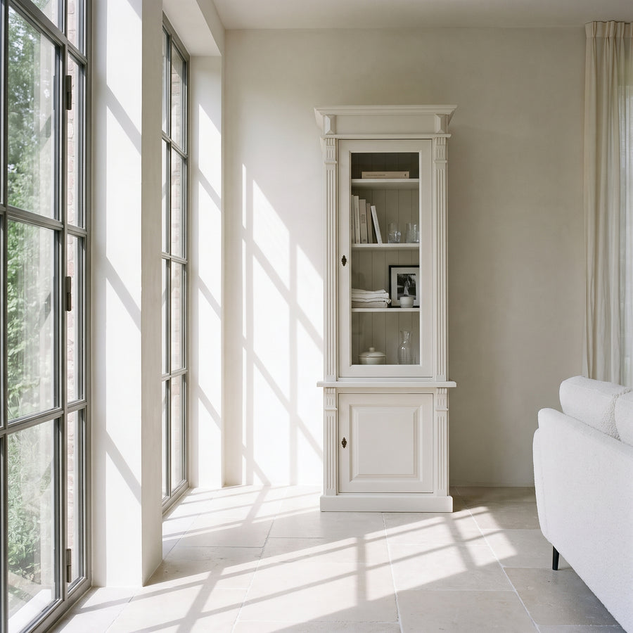 Display Cabinet Vezelay in white, in an interior, 73 x 51 x 228 cm