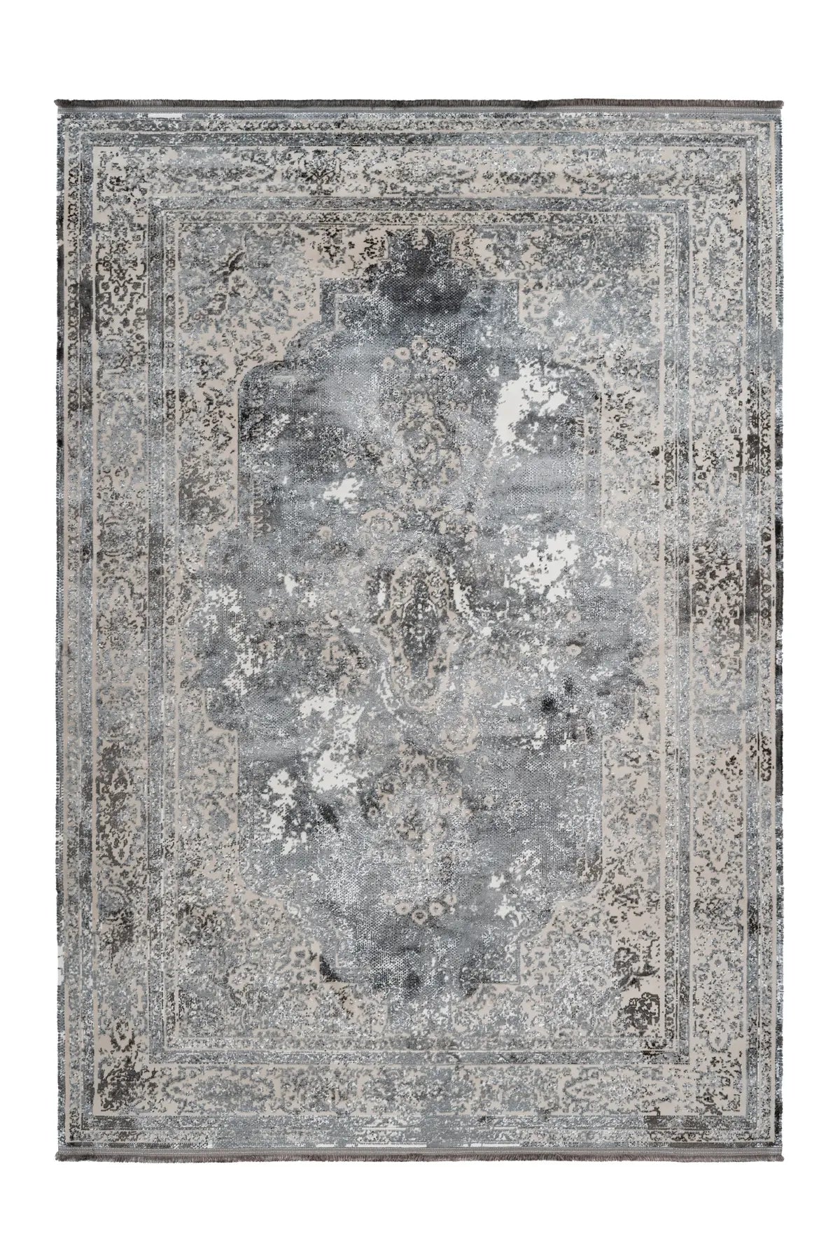 Kurzflor-Teppich - Kemer Silber Medallion