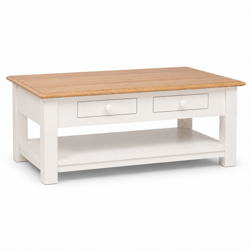 Farozi Coffee Table - White Paint & Natural Oak Sculpted Top